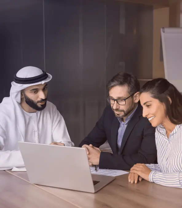 Professional team discussing business setup in the UAE